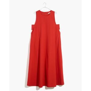 Madewell Red Poplin Tent Midi Dress with Pockets Size Large